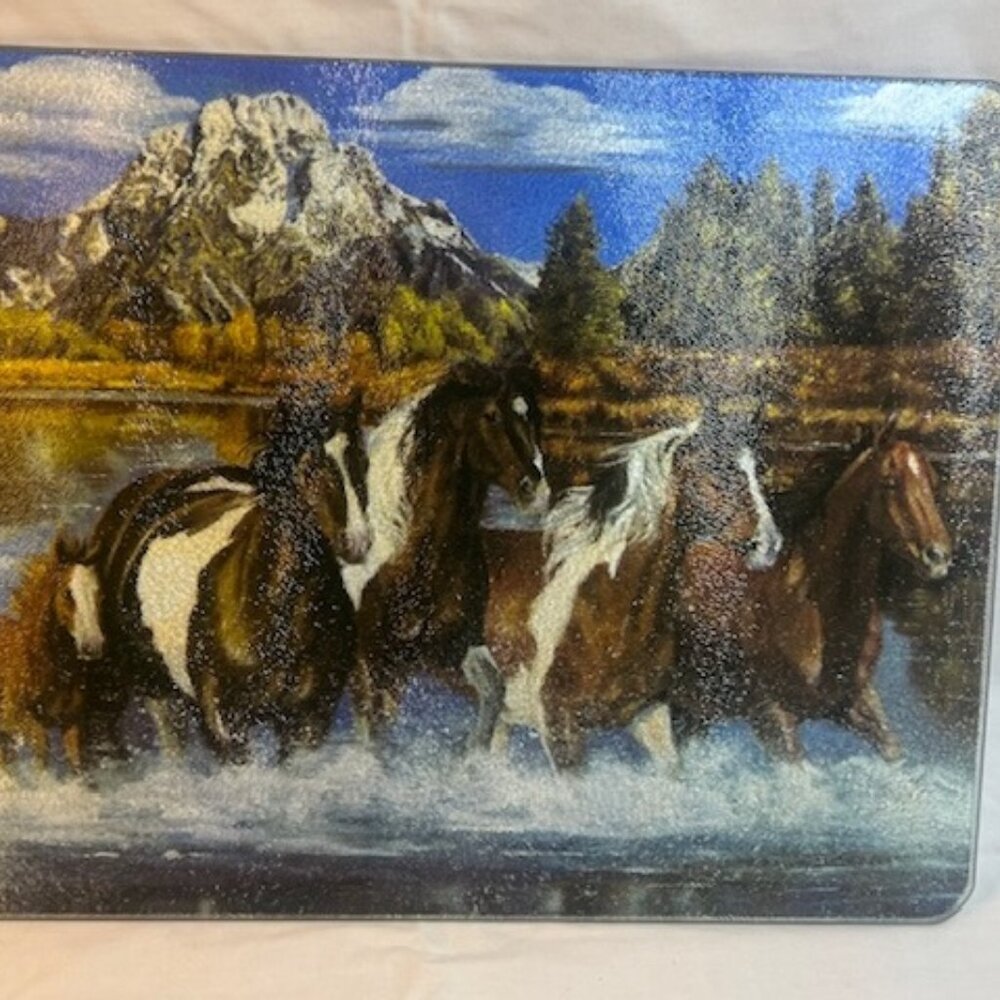 Horse Scene Cutting Board 16" wide x 12" tall Tempered Glass Cutting Board 788-B